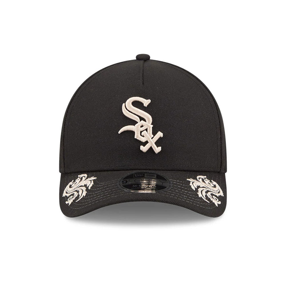 Pictured is this MLB Script Chicago White Sox 9FORTY M-Crown A-Frame Adjustable cap in black. 3