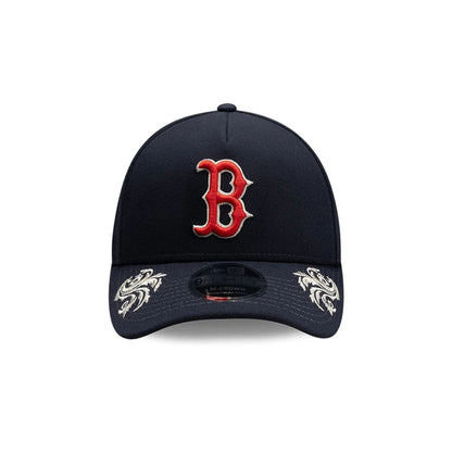Pictured is this MLB Script Boston Red Sox 9FORTY M-Crown A-Frame Adjustable cap in navy. 6