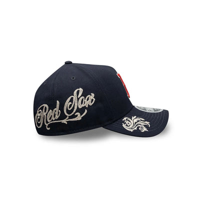 Pictured is this MLB Script Boston Red Sox 9FORTY M-Crown A-Frame Adjustable cap in navy. 4