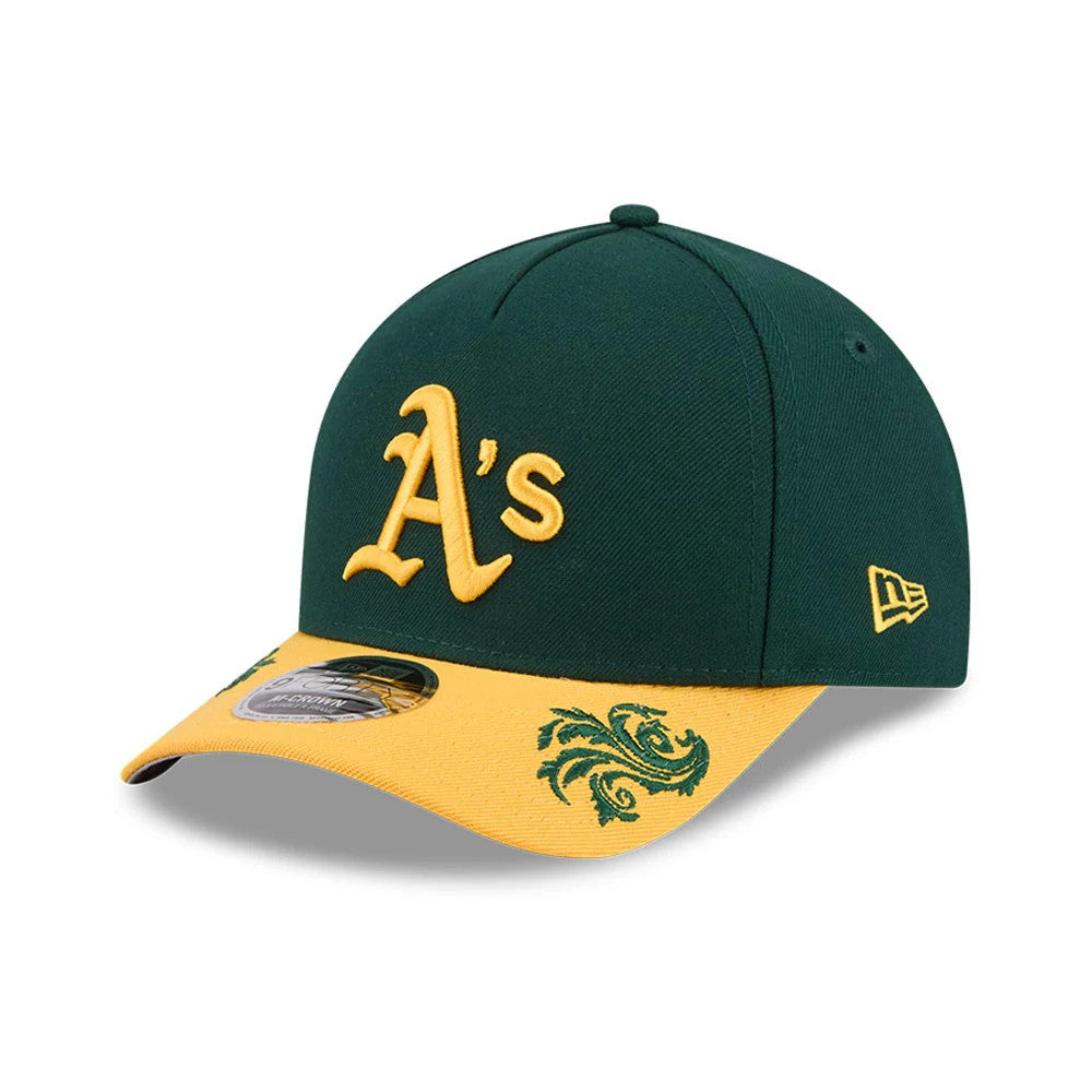 Pictured is this MLB Script Athletics 9FORTY M-Crown A-Frame Adjustable cap in dark green. 4