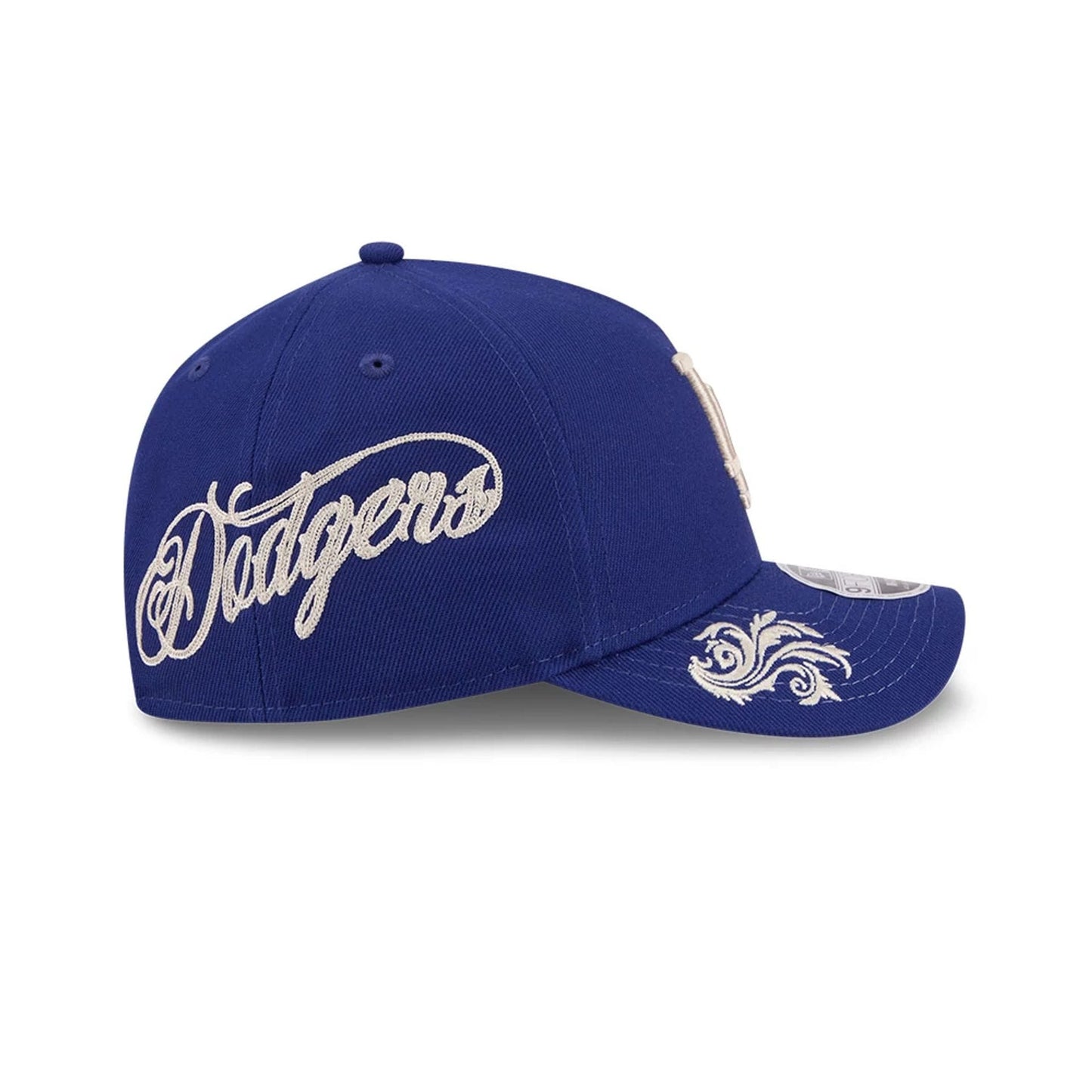 Pictured is this MLB Script LA Dodgers 9FORTY M-Crown A-Frame Adjustable cap in dark blue. 4