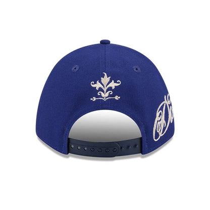 Pictured is this MLB Script LA Dodgers 9FORTY M-Crown A-Frame Adjustable cap in dark blue. 3