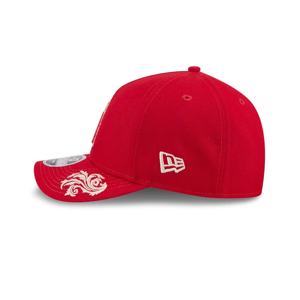 Pictured is this MLB Script LA Angels 9FORTY M-Crown A-Frame Adjustable cap in red. 5