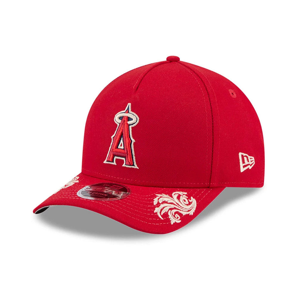 Pictured is this MLB Script LA Angels 9FORTY M-Crown A-Frame Adjustable cap in red. 4
