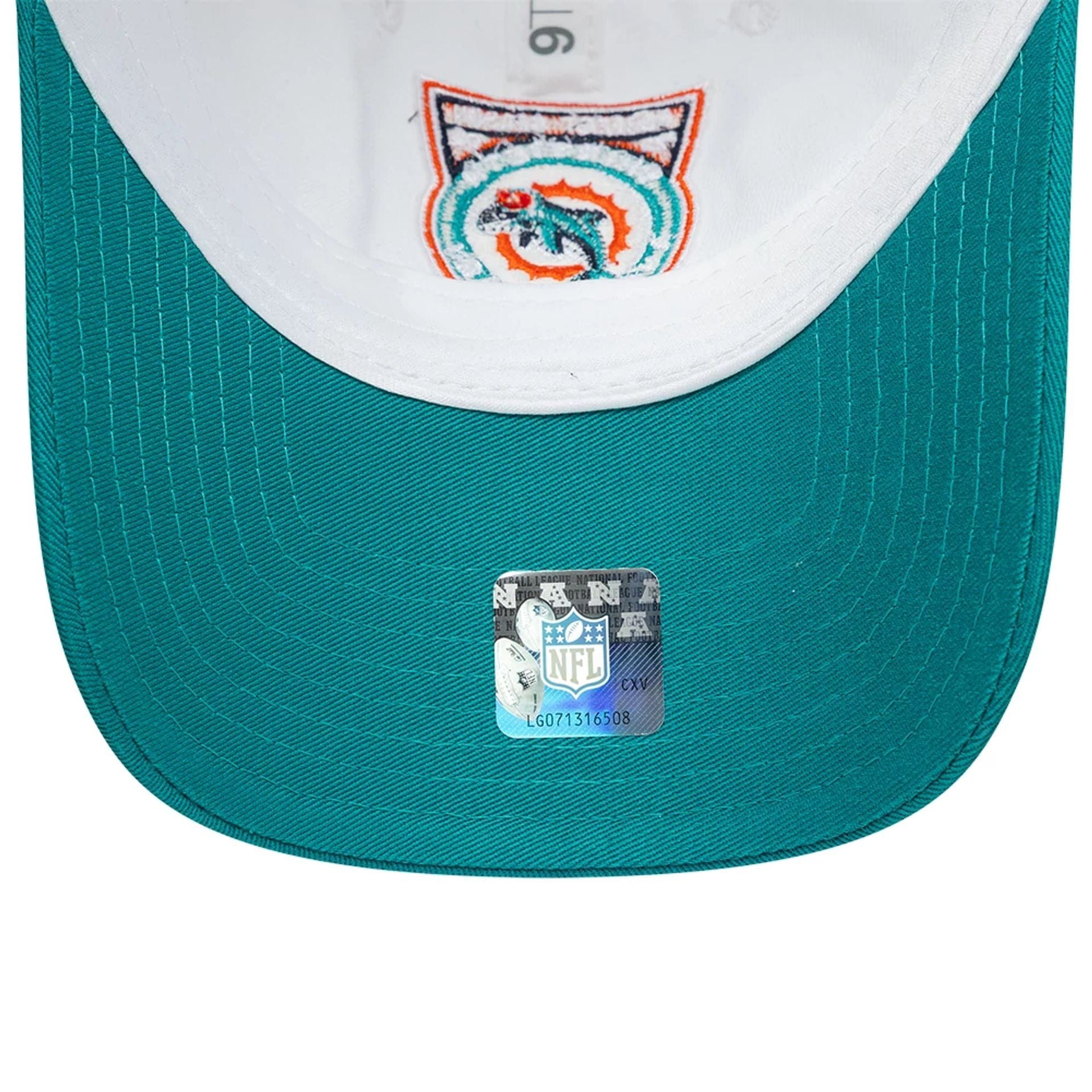 This is a Miami Dolphins NFL International Games 2025 White 9TWENTY Adjustable Cap 7
