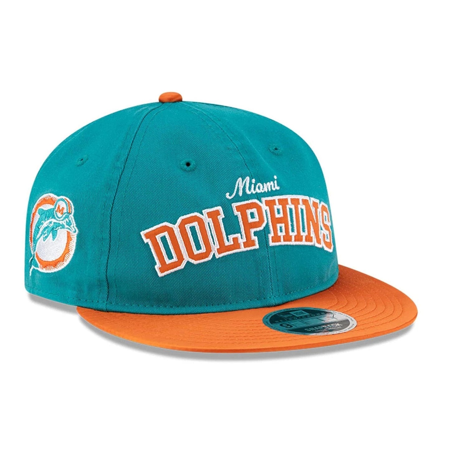 This is a Miami Dolphins NFL Historic Turquoise Retro Crown 9FIFTY Snapback Adjustable Cap 1