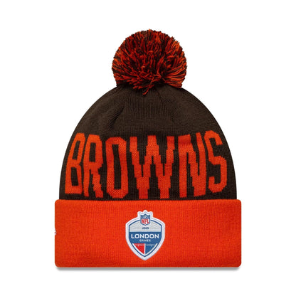 This is a Cleveland Browns NFL London Games 2025 Dark Brown Cuff Knit Beanie Hat 2