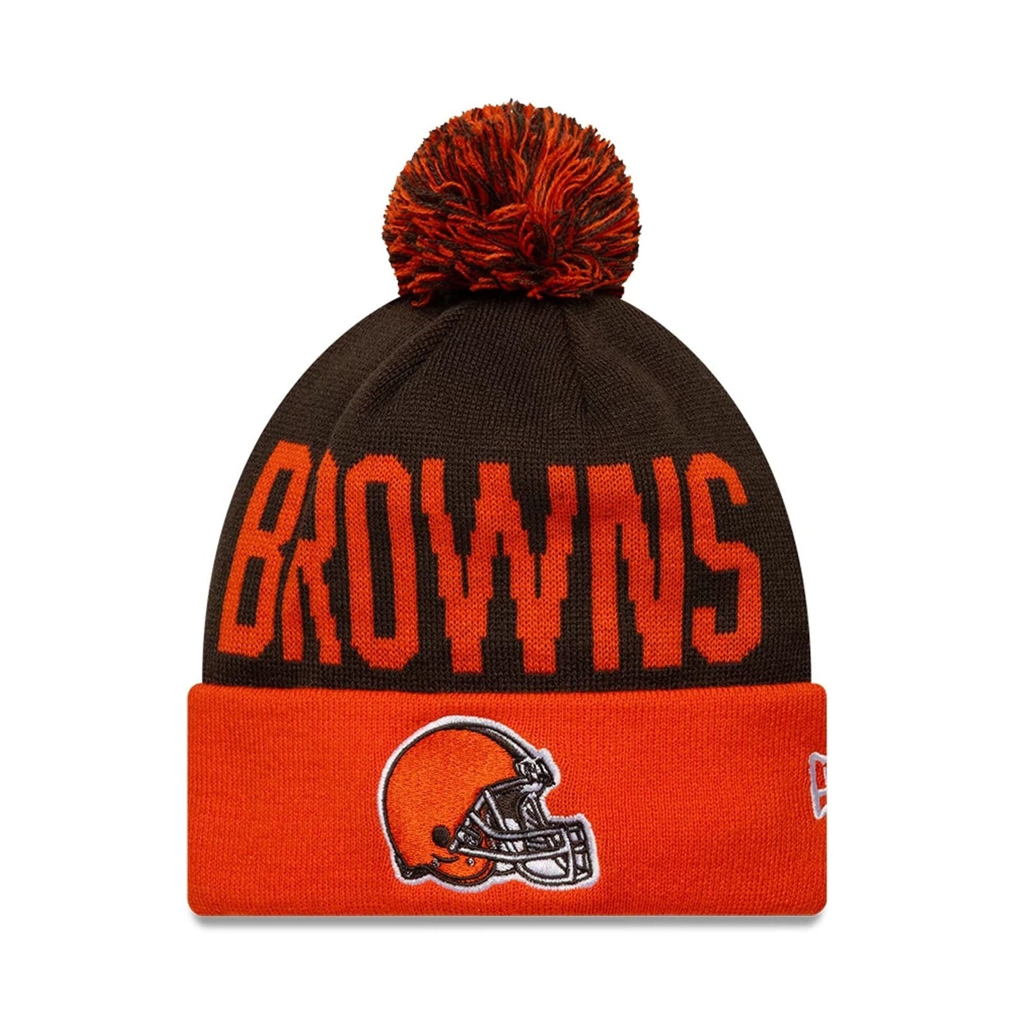 This is a Cleveland Browns NFL London Games 2025 Dark Brown Cuff Knit Beanie Hat 1