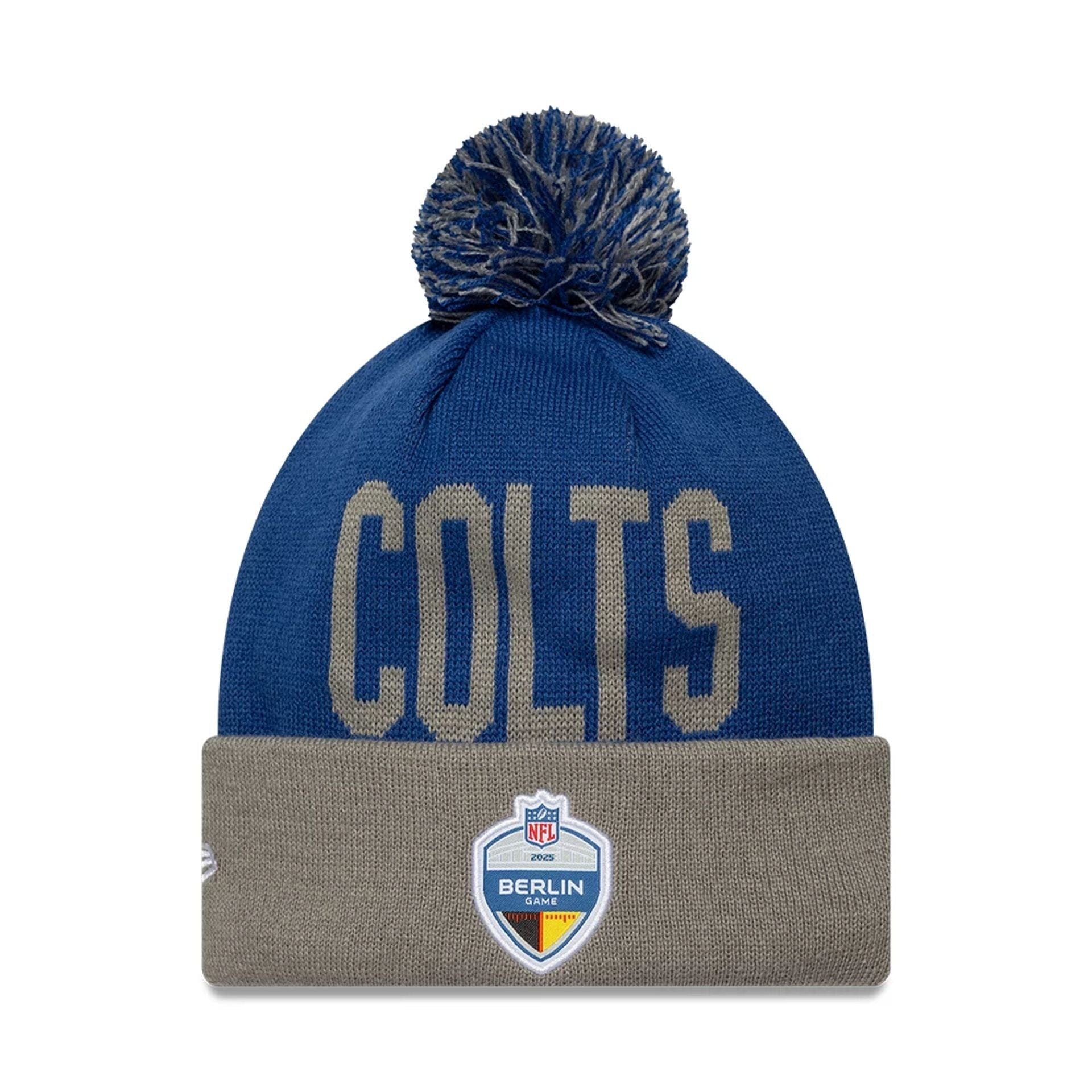 This is a Indianapolis Colts NFL Berlin Game 2025 Blue Cuff Knit Beanie Hat 2