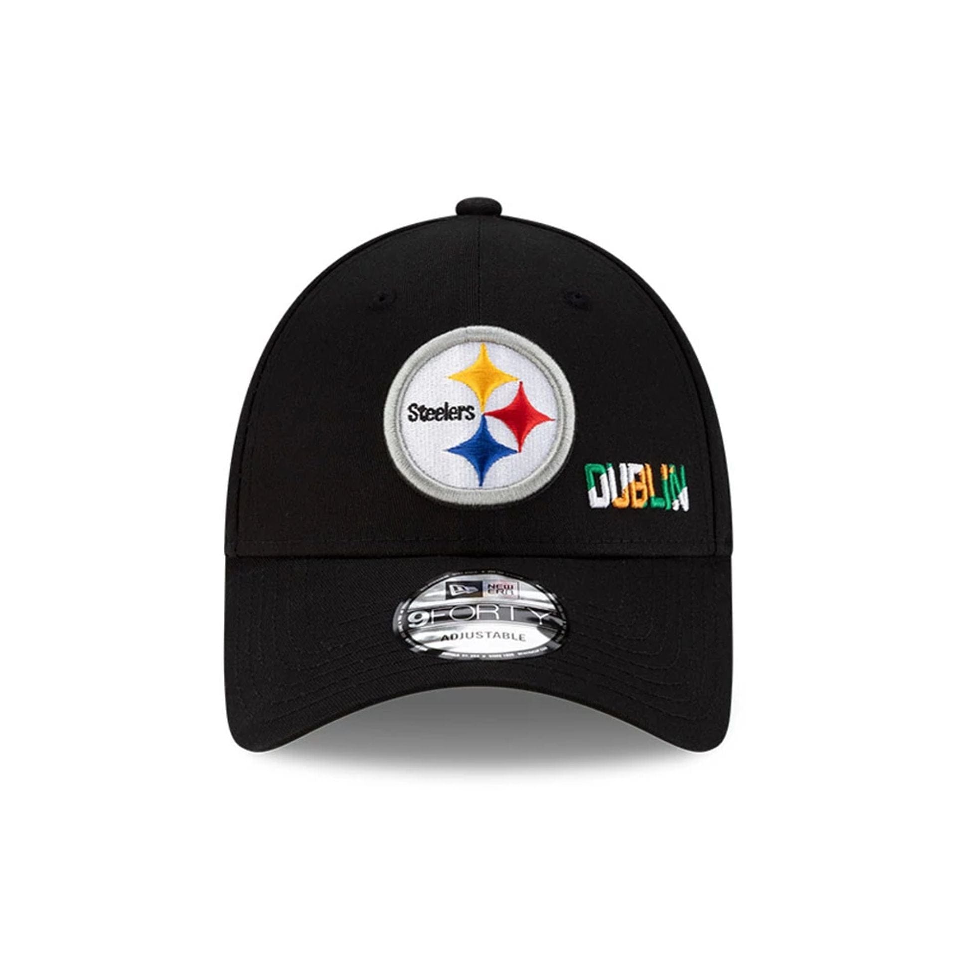 This is a Pittsburgh Steelers NFL Dublin Game 2025 Black 9FORTY Adjustable Cap 3