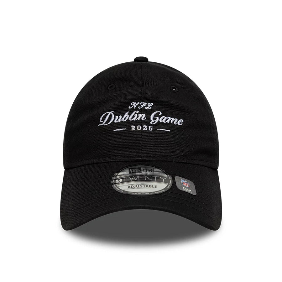 This is a Shield Logo NFL Dublin Game 2025 Black 9TWENTY Adjustable Cap 2