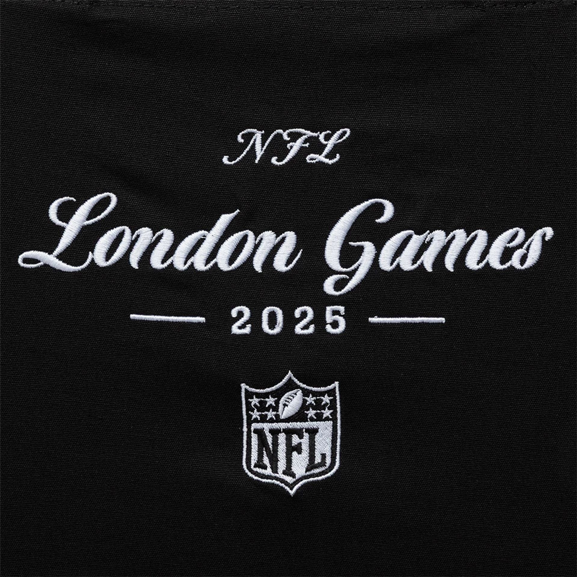 This is a Shield Logo NFL London Games 2025 Black Tote Bag  3
