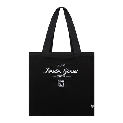 This is a Shield Logo NFL London Games 2025 Black Tote Bag  1
