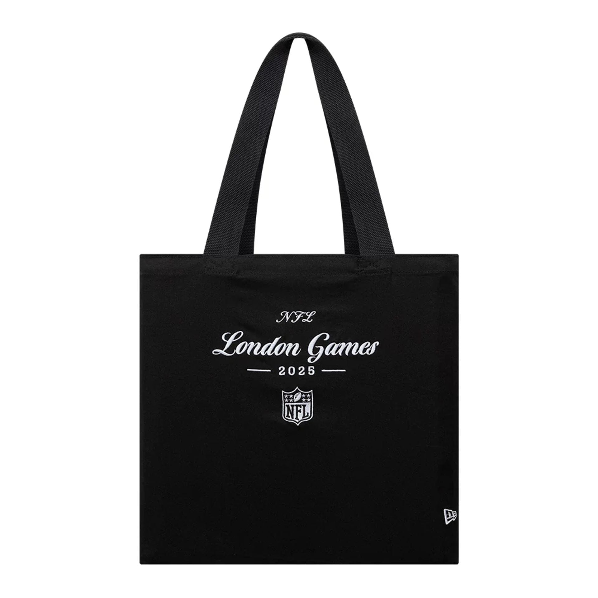 This is a Shield Logo NFL London Games 2025 Black Tote Bag  1
