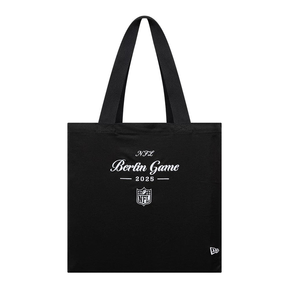 This is a Shield Logo NFL Berlin Game 2025 Black Tote Bag 1