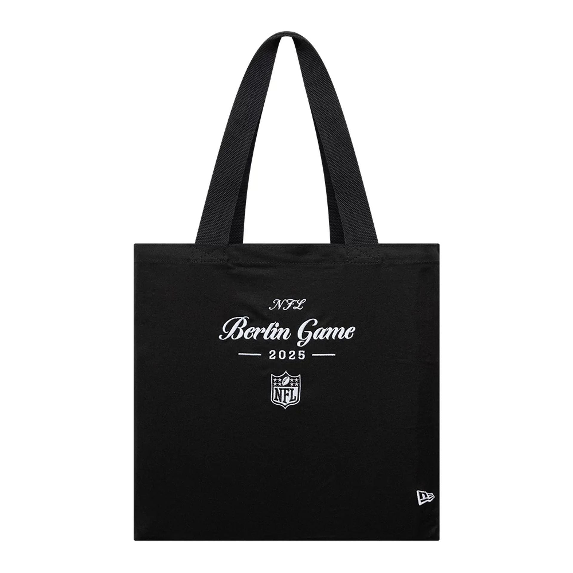 This is a Shield Logo NFL Berlin Game 2025 Black Tote Bag  1