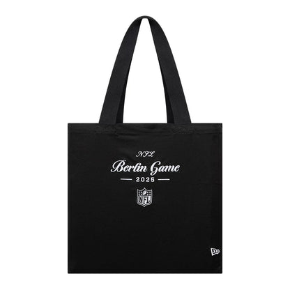 This is a Shield Logo NFL Berlin Game 2025 Black Tote Bag 1