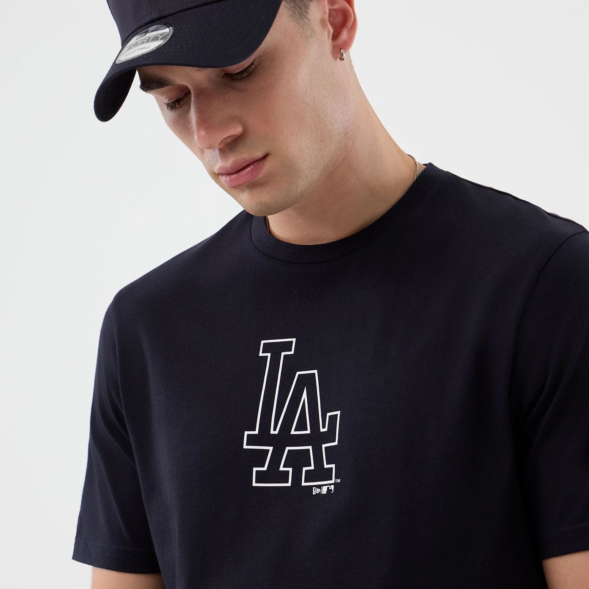 The Male model is wearing LA Dodgers MLB Back To School Navy T-Shirt  3