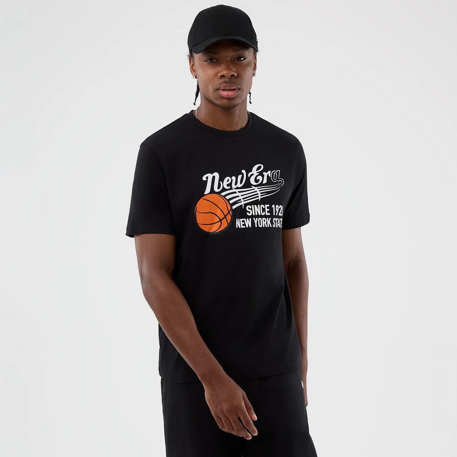 The Male model is wearing  New Era Back To School Black T-Shirt 1
