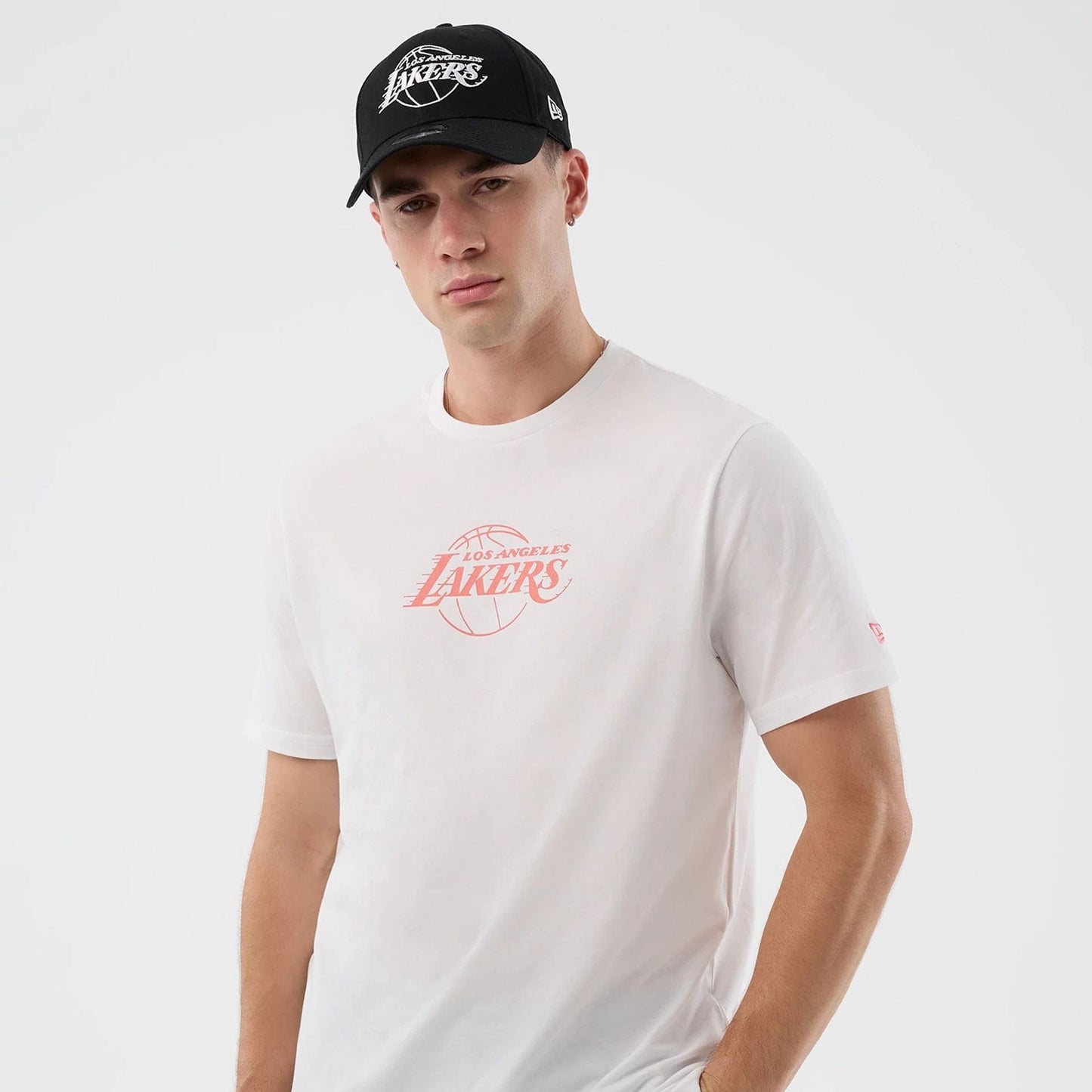 The Male model is wearing LA Lakers NBA Back To School White T-Shirt  3