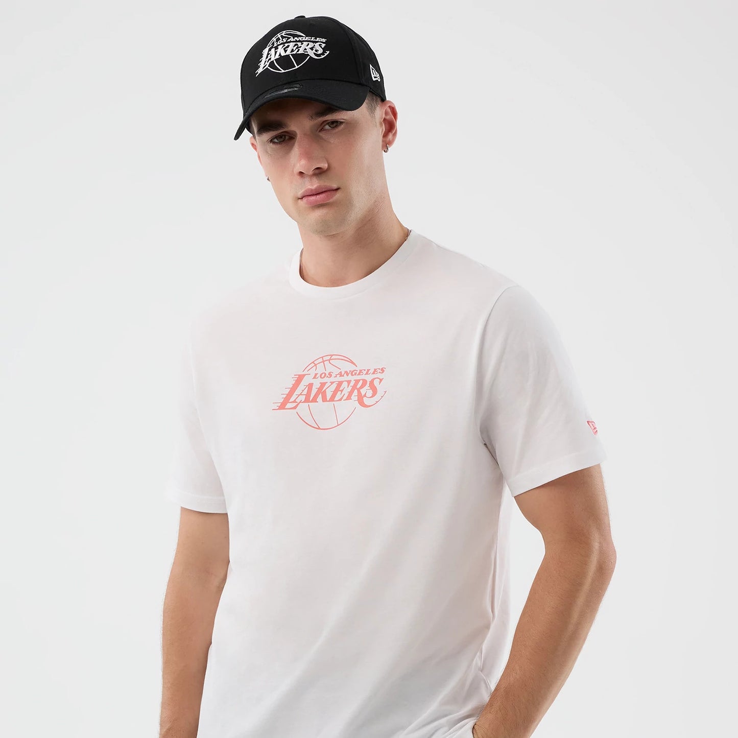 The Male model is wearing LA Lakers NBA Back To School White T-Shirt 3