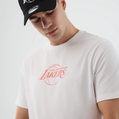 The Male model is wearing Lakers NBA Back To School Graphic White T-Shirt 4