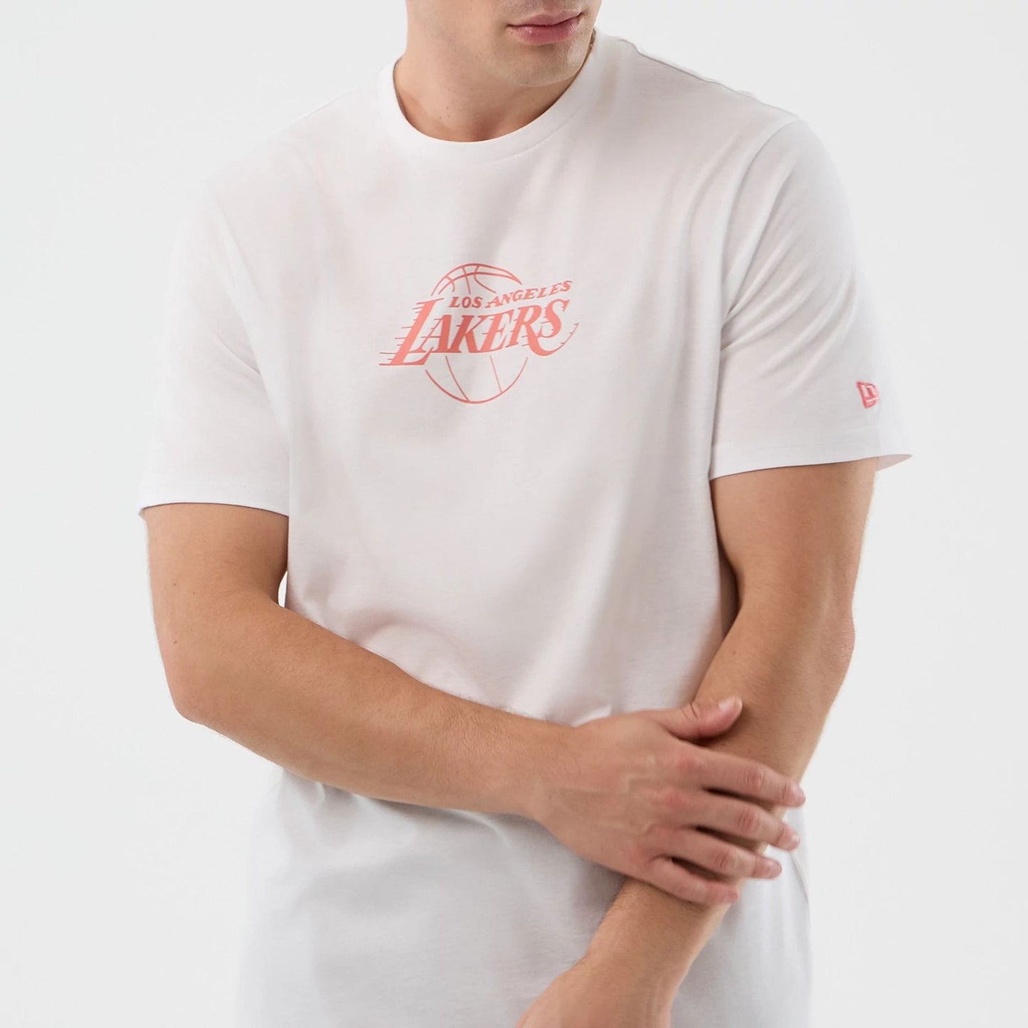 The Male model is wearing LA Lakers NBA Back To School White T-Shirt  6