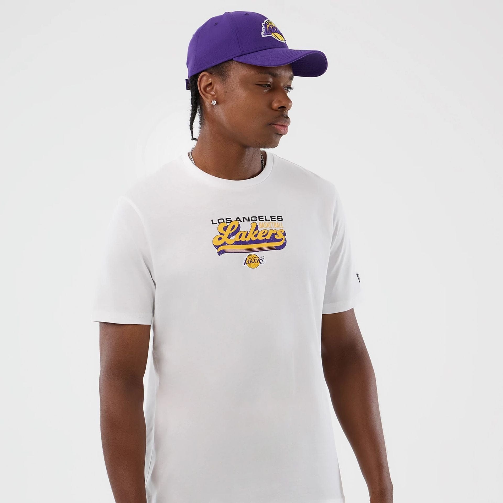 The Male model is wearing LA Lakers NBA Back To School White T-Shirt  6