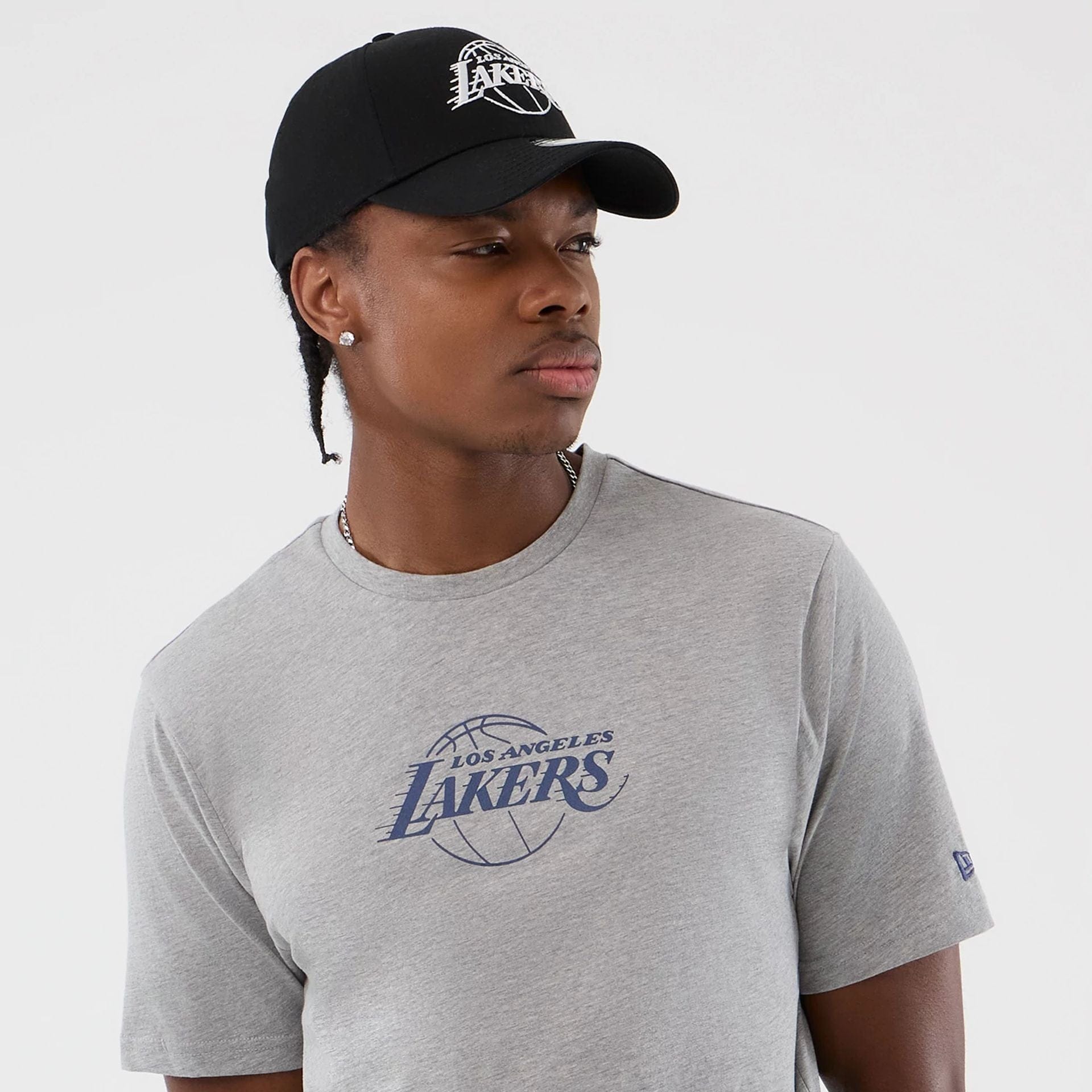 The Male model is wearing LA Lakers NBA Back To School Grey T-Shirt  3
