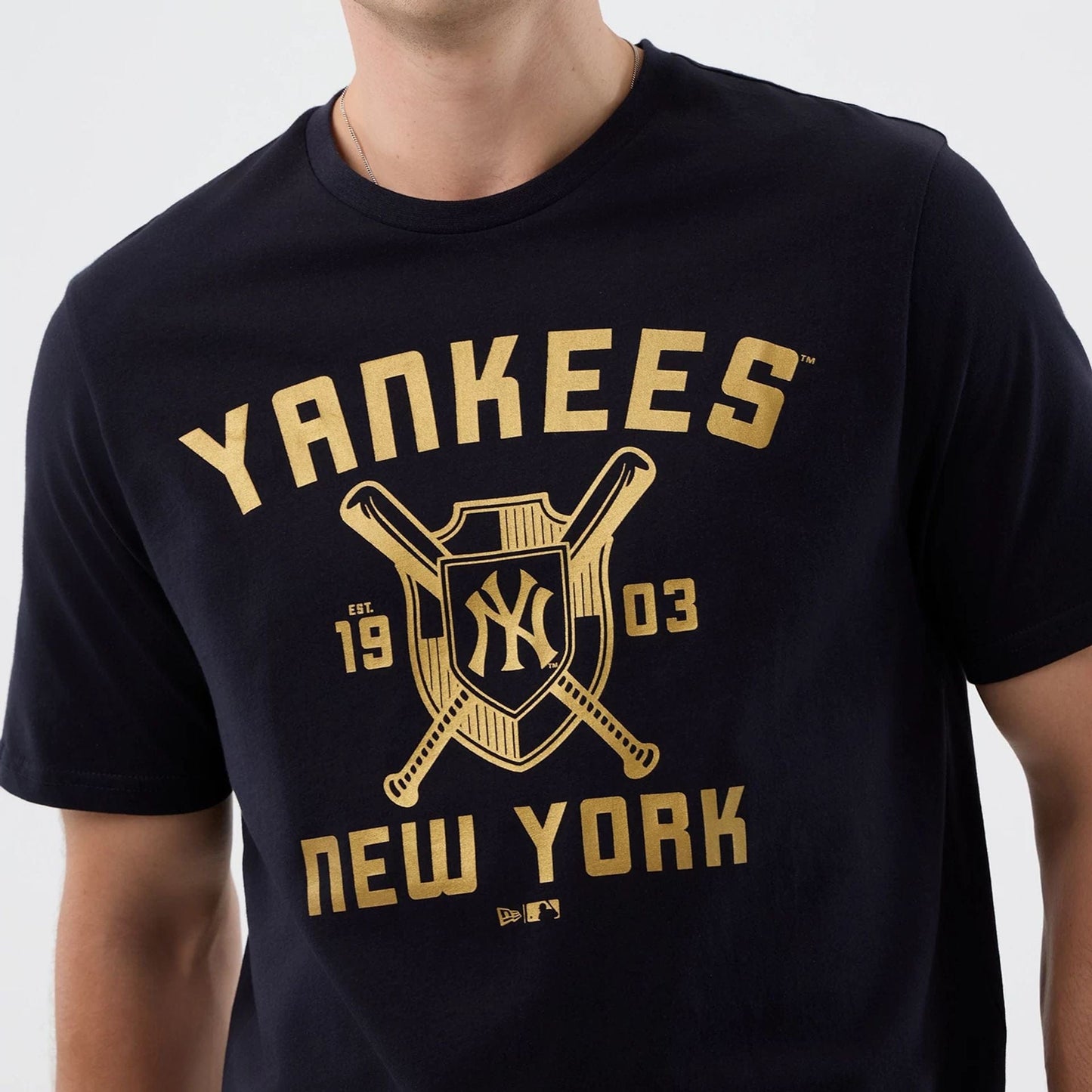 The Male model is wearing New York Yankees MLB Back To School Navy T-Shirt 4
