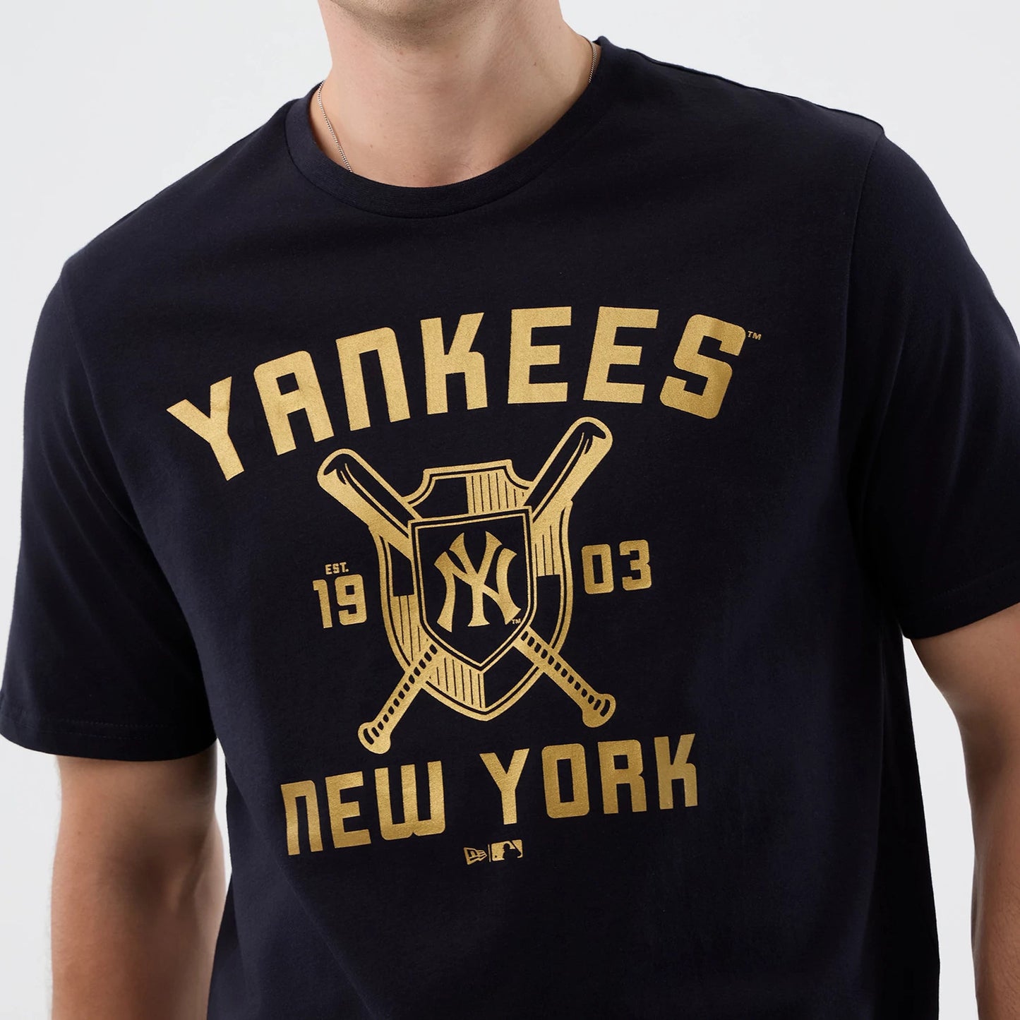 The Male model is wearing New York Yankees MLB Back To School Navy T-Shirt 4