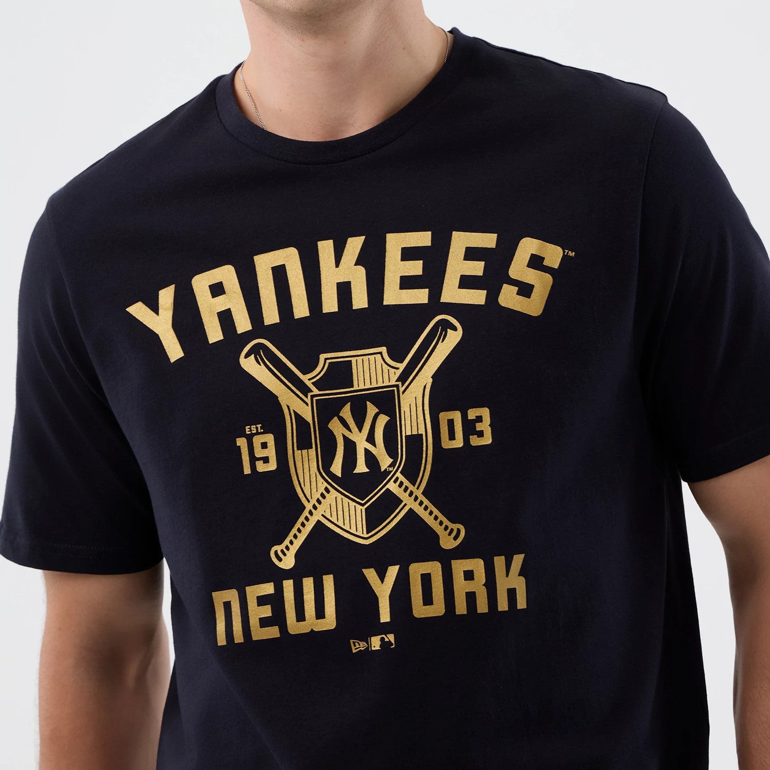 The Male model is wearing New York Yankees MLB Back To School Navy T-Shirt 4