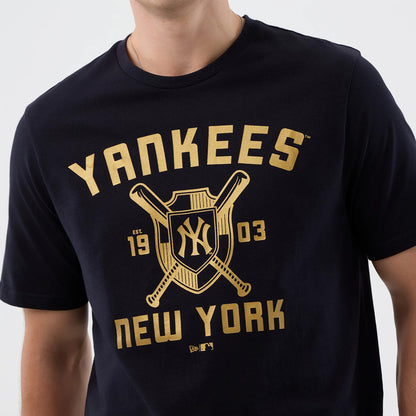 The Male model is wearing New York Yankees MLB Back To School Navy T-Shirt 4