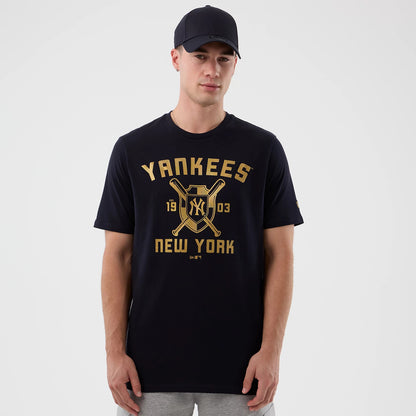 The Male model is wearing New York Yankees MLB Back To School Navy T-Shirt 1