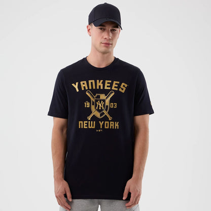 The Male model is wearing New York Yankees MLB Back To School Navy T-Shirt 1
