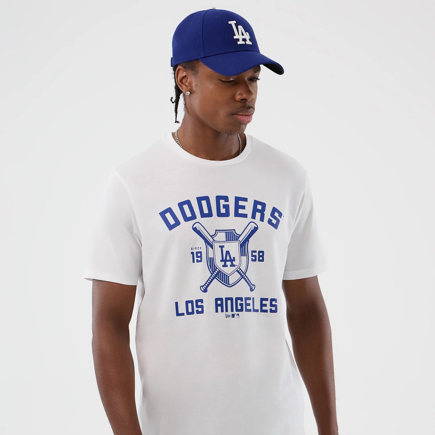 The Male model is wearing LA Dodgers MLB Back To School White T-Shirt 3