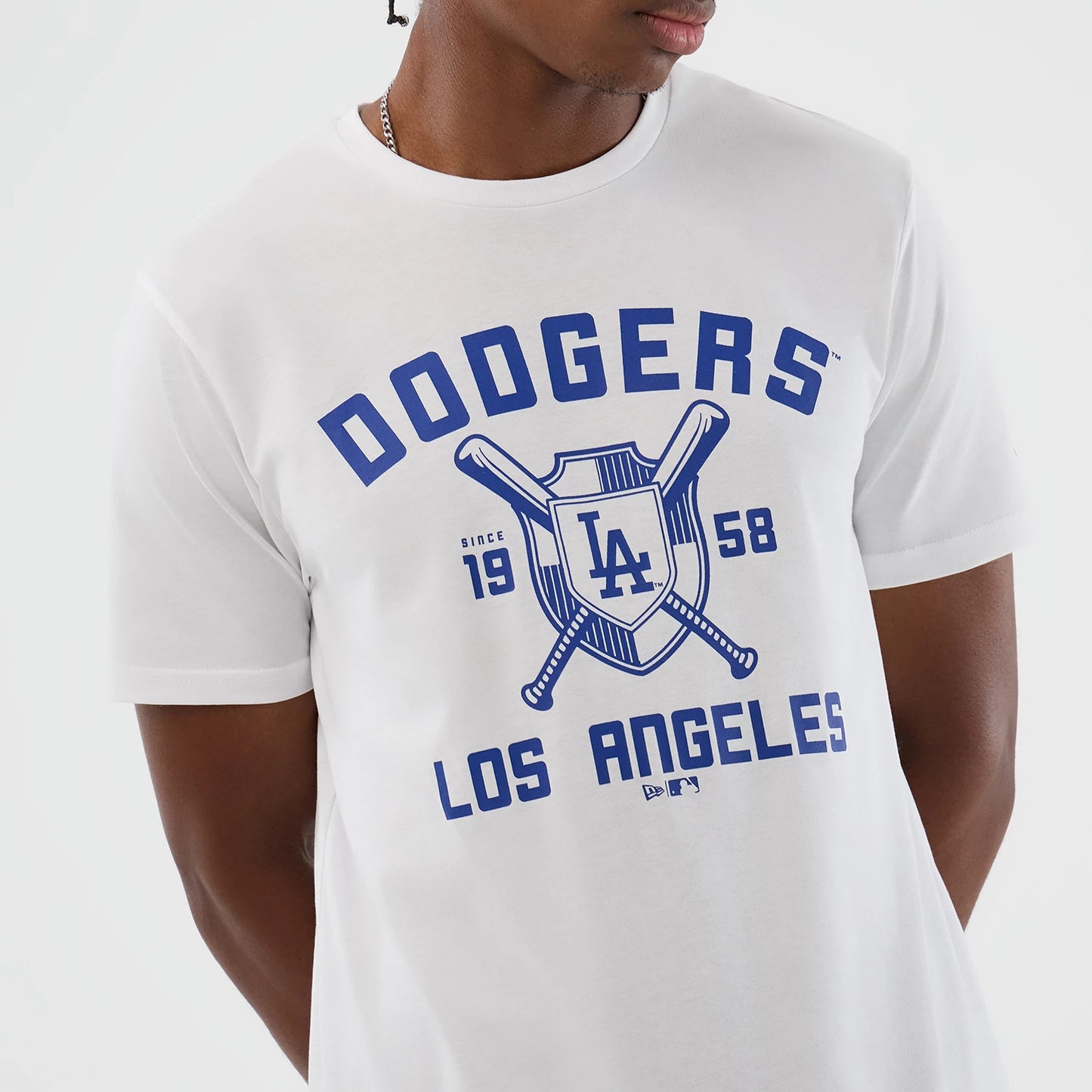The Male model is wearing LA Dodgers MLB Back To School White T-Shirt 4