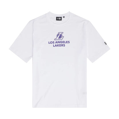 The Male model is wearing LA Lakers NBA Outline Graphic White T-Shirt 1
