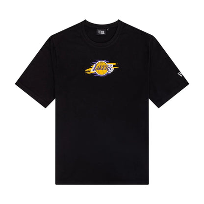 The Male model is wearing LA Lakers NBA Paint Graphic Black T-Shirt 1