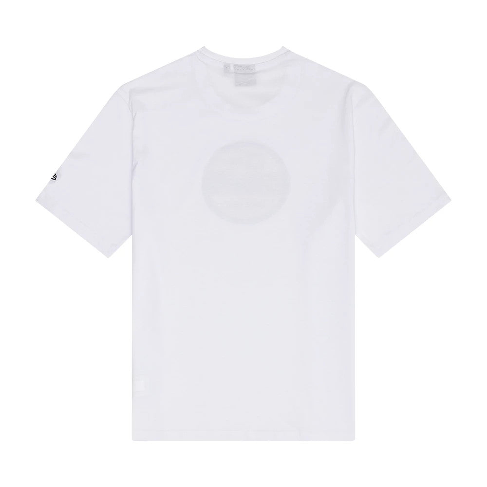 The Male model is wearing New Era Sticker Graphic White T-Shirt 2