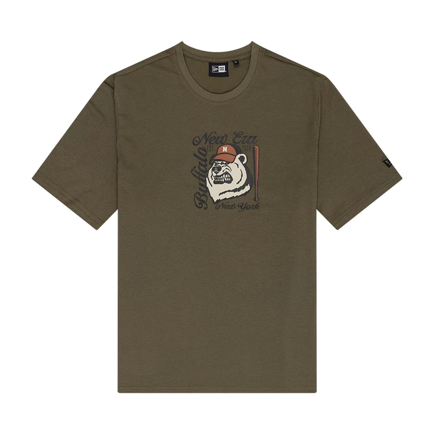 The Male model is wearing New Era Bear Graphic Green T-Shirt 1