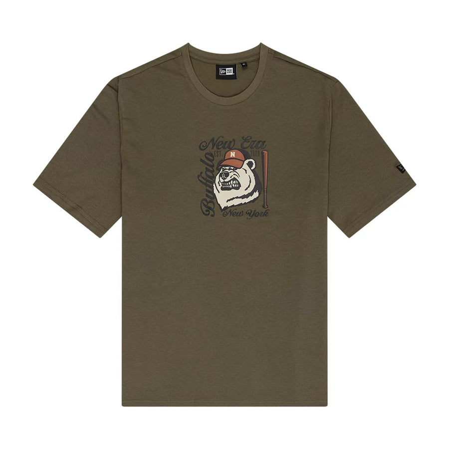 The Male model is wearing New Era Bear Graphic Green T-Shirt 1