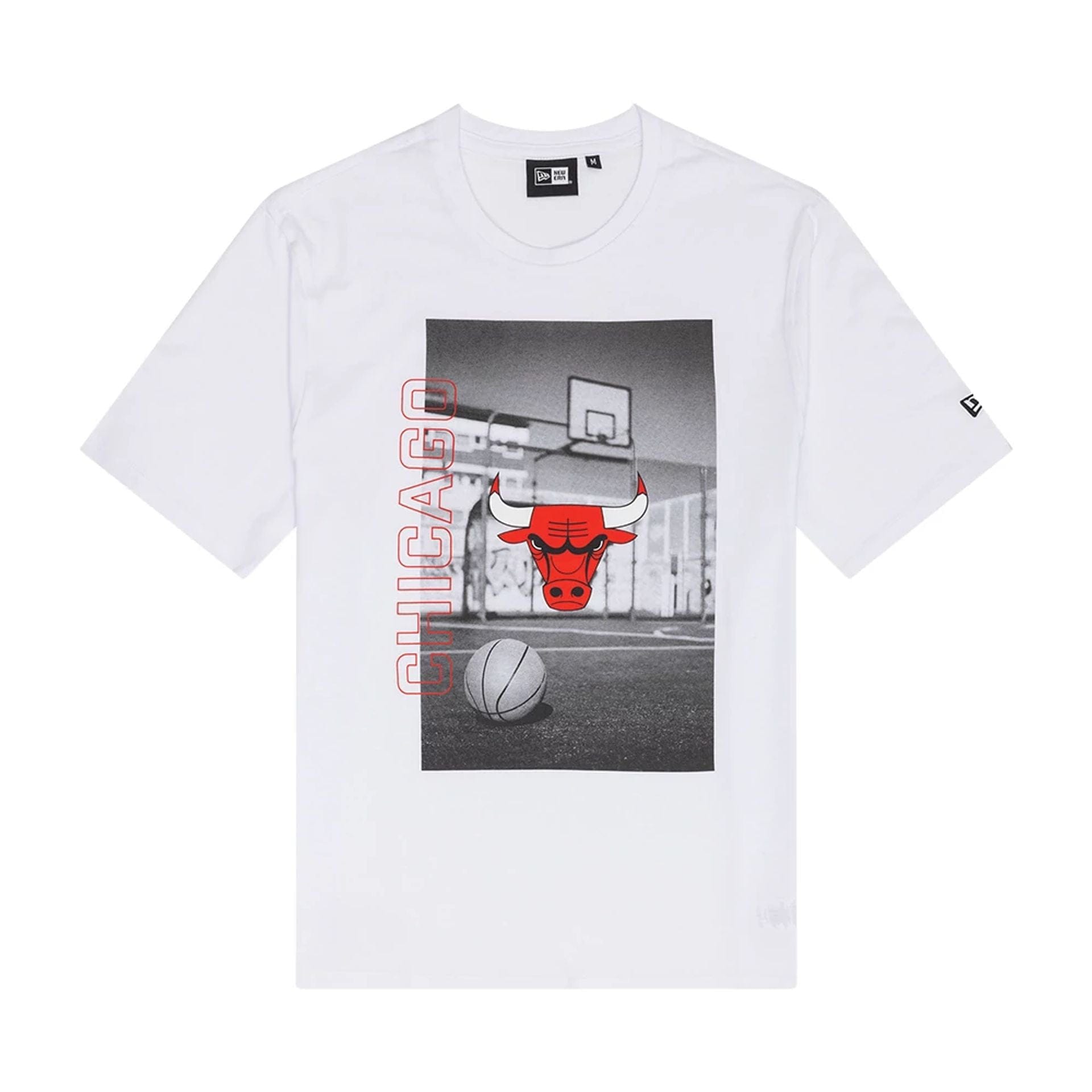 The Male model is wearing Chicago Bulls NBA Photographic White T-Shirt 1