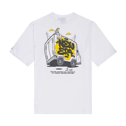 The Male model is wearing New Era Graffiti Graphic White Oversized T-Shirt 2