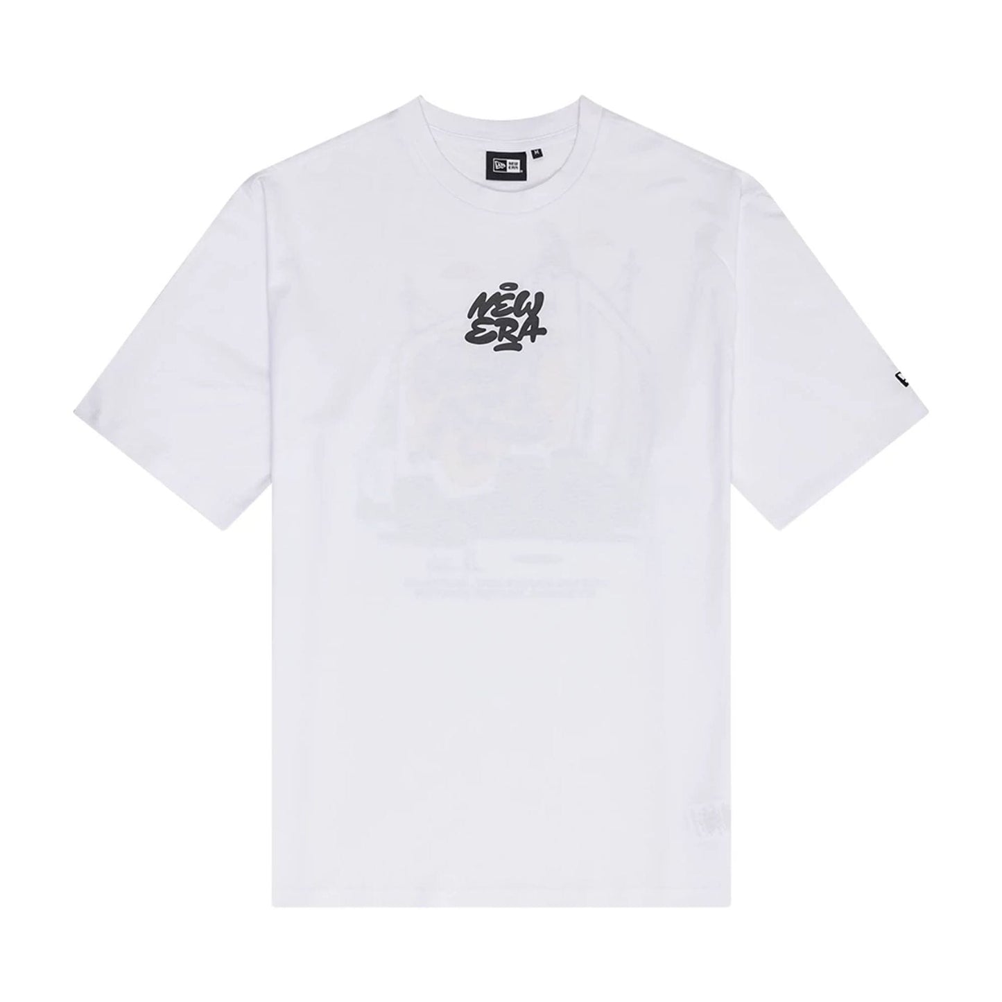 The Male model is wearing New Era Graffiti Graphic White Oversized T-Shirt 1