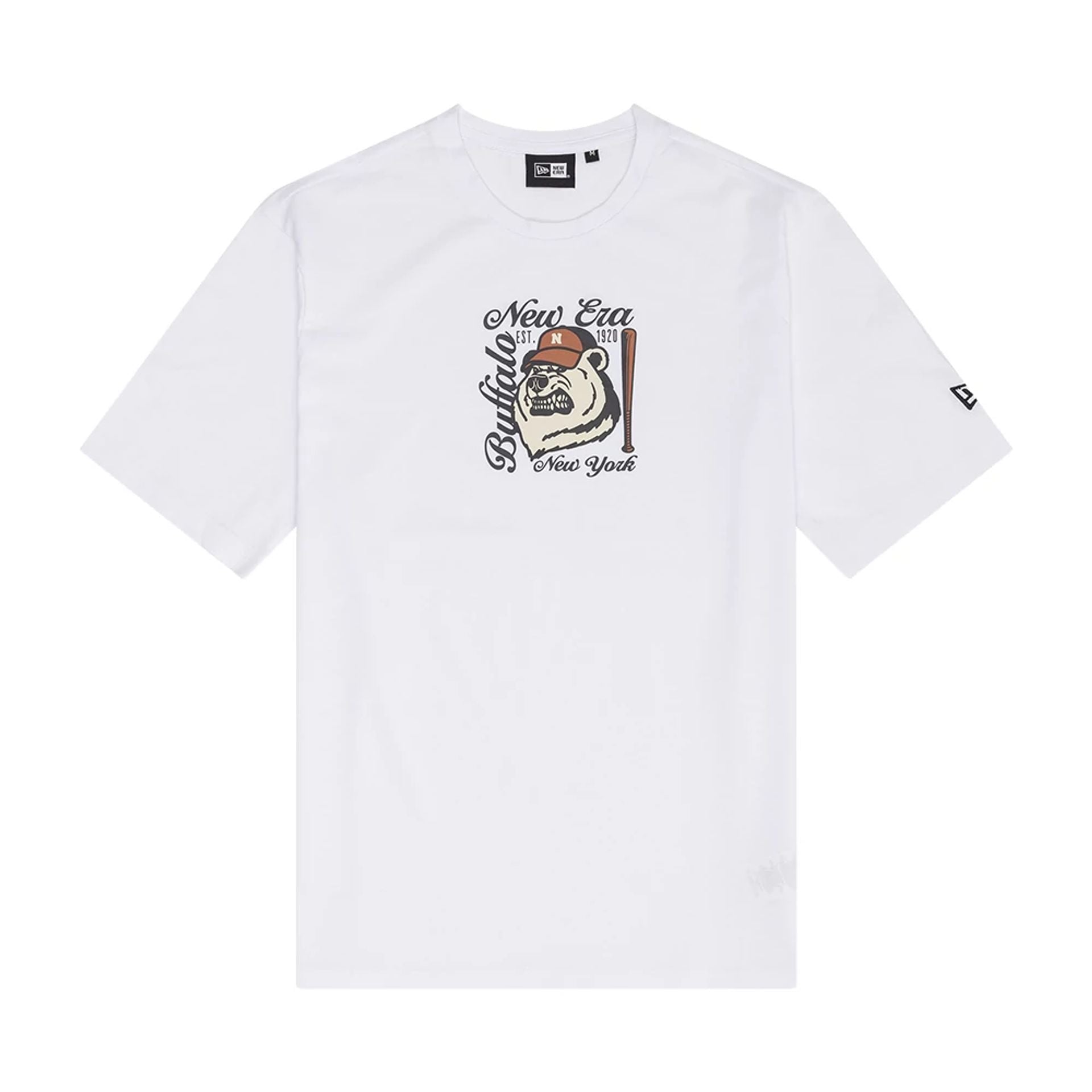 The Male model is wearing New Era Bear Graphic White T-Shirt 1
