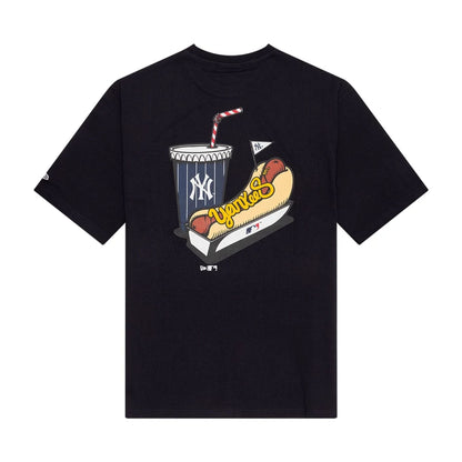 The Male model is wearing New York Yankees MLB Food Graphic Navy Oversized T-Shirt 2