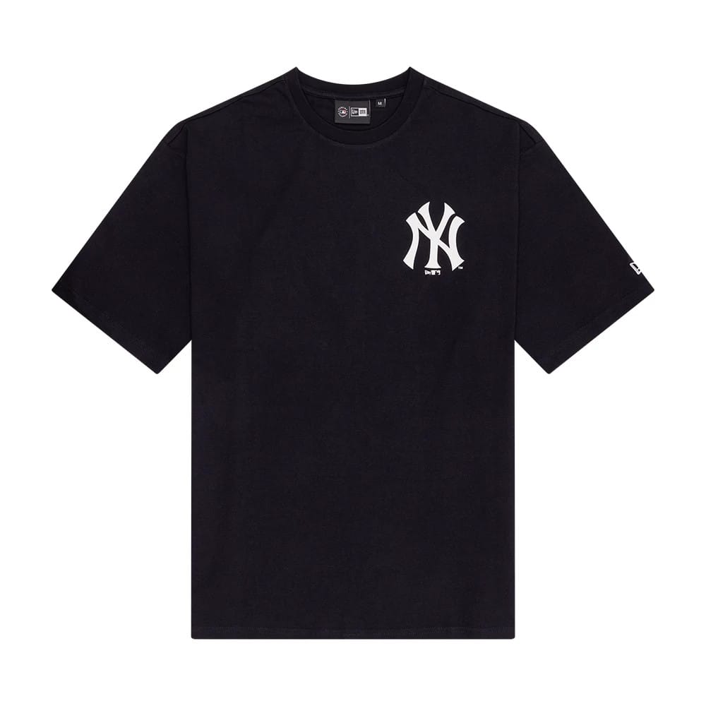 The Male model is wearing New York Yankees MLB Food Graphic Navy Oversized T-Shirt 1