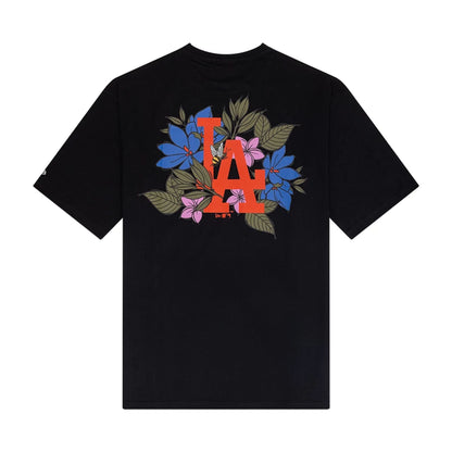 The Male model is wearing LA Dodgers MLB Floral Graphic Black Oversized T-Shirt 2