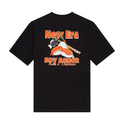 The Male model is wearing New Era Food Graphic Black Oversized T-Shirt 2